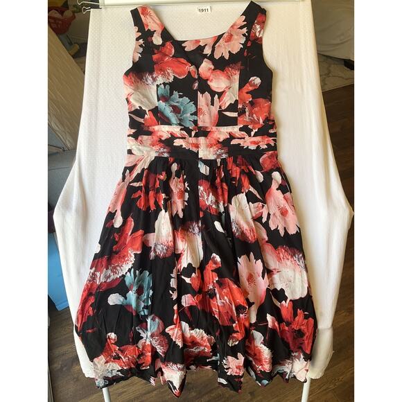 Eva Mendes New York Company Women Midi Dress 8 Black Floral Fit Flare Sleeveless - Picture 11 of 11